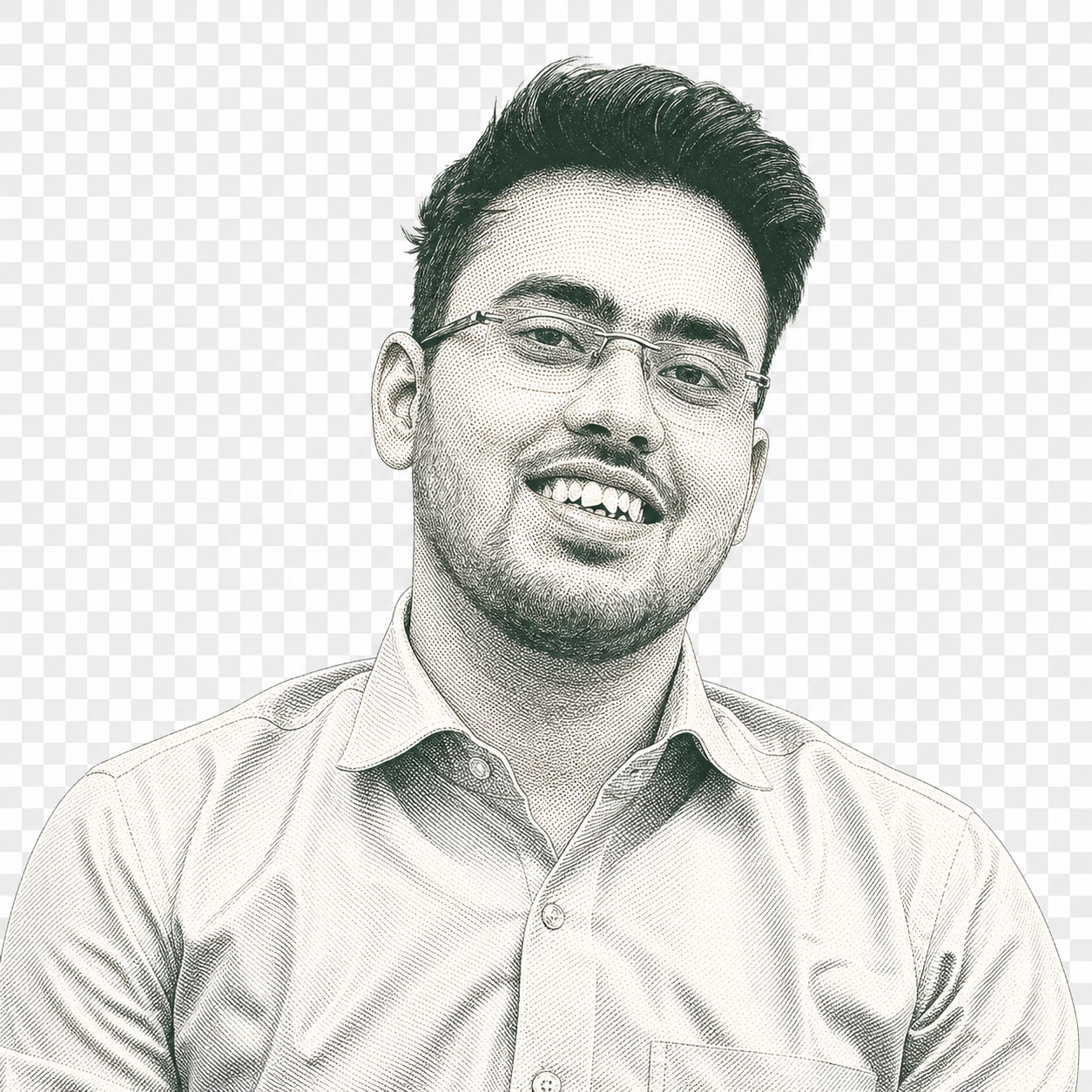 Editorial line-art portrait of Naved Ahmed